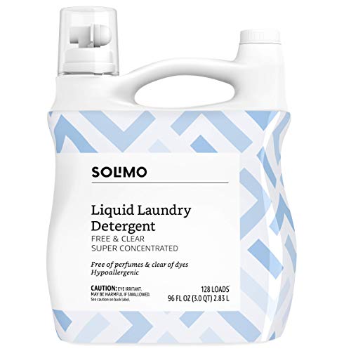 Amazon Brand - Solimo Concentrated Liquid Laundry Detergent, Free & Clear, 128 loads, 96 Fl Oz