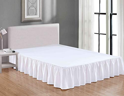 Sheets & Beyond Wrap Around Solid Luxury Hotel Quality Fabric Bedroom Dust Ruffle Wrinkle and Fade Resistant Gathered Bed Skirt 14 Inch Drop (Twin, White)