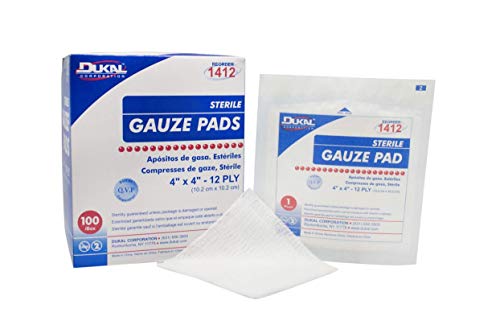 Dukal Sterile Gauze Pads, 100% Woven Cotton and Individually Wrapped, 4' x 4', 12-Ply Pad, Box of 100