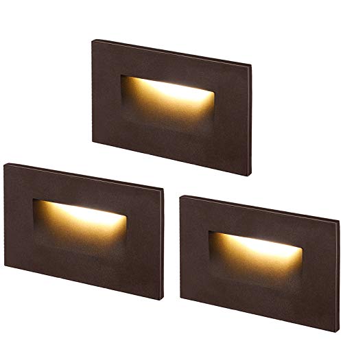 LEONLITE 120V Dimmable LED Step Light, 3.5W 3000K Warm White, 150lm CRI 90, ETL Listed Indoor Outdoor Stair Light, Aluminum Waterproof Staircase Light, 5-Year Warranty, Oil Rubbed Bronze, Pack of 3