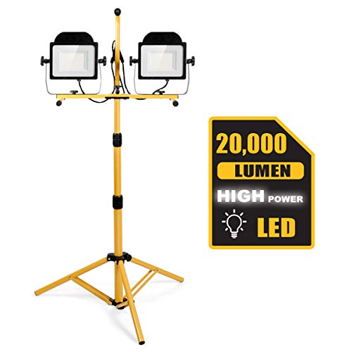 Tangkula 20000 Lumen Dual-Head LED Work Light, w/Iron Telescopic Tripod Stand, Waterproof Portable Work Site Lighting, Detachable & Rotatable 120V Work Light, IP65, w/ 9' Cord (20000 Lumen)