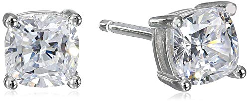 Platinum Plated Sterling Silver Cushion Cut Cubic Zirconia Stud Earrings (5mm)