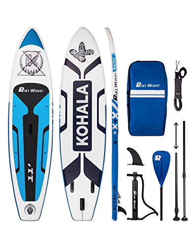 Runwave Inflatable Stand Up Paddle Board 11'×33''×6''(6'' Thick) Non-Slip Deck with Premium SUP Accessories | Wide Stance, Bottom Fins for Surfing Control | Youth Adults Beginner