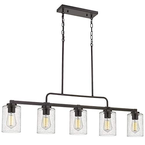 Beionxii 5-Light Kitchen Island Light, 42' Farmhouse Linear Lighting Chandelier for Dining Room Pool Table Pendant Light, Oil Rubbed Bronze with Clear Seeded Glass