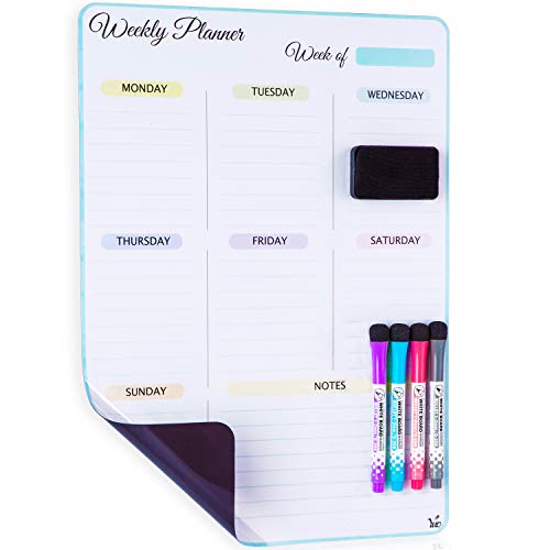 Magnetic Dry Erase Vertical Weekly Calendar for Fridge with New Premium Stain Resistant Technology
