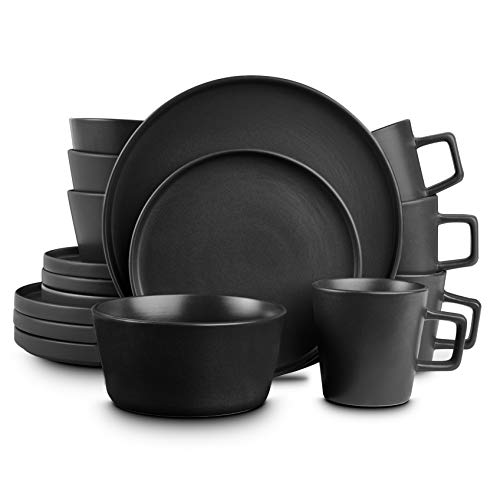 Stone Lain Coupe Dinnerware Set, Service For 4, Black Matte