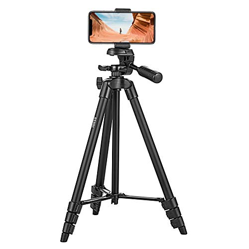 Lightweight Phone Tripod for Camera and Phone 55''/140cm Ultra-Portable Travel Tripod for Cellphone, with Universal Phone Mount and 1/4 Quick Release Plate Compatible with iOS & Android Phone