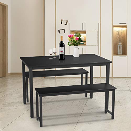 HCWORLD 3 Pieces Dining Set, Kitchen Table and Chairs for 2-4, Perfect for Breakfast Nook, Living Room(Black)