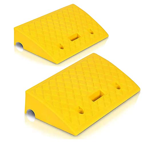 Portable Lightweight Plastic Curb Ramps - 2PC Heavy Duty Plastic Threshold Ramp Kit Set for Driveway, Loading Dock, Sidewalk, Car, Truck, Scooter, Bike, Motorcycle, Wheelchair Mobility - Pyle PCRBDR27