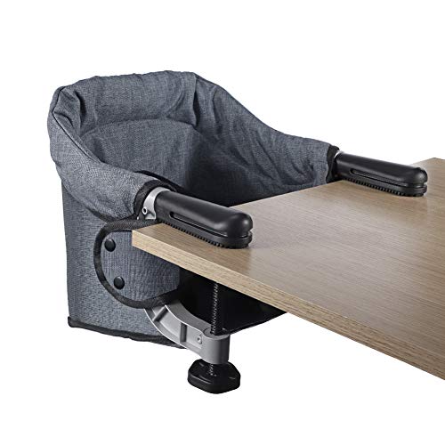 Hook On Chair, Clip on High Chair, Fold-Flat Storage Portable Baby Feeding Seat, High Load Design, Attach to Fast Table Chair Removable Seat for Home and Travel (Grey)