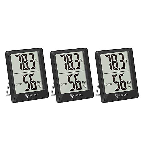 DOQAUS Indoor Thermometer [3 Pack], Mini Digital Hygrometer Room Thermometer, Humidity Meters, Accurate Temperature Humidity Monitor Gauge for House, Office, Greenhouse, Home Black (2.3X1.8inch)