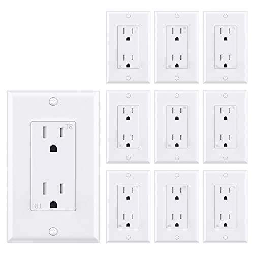 WEBANG Decorator Electrical Wall Outlet White, Tamper-Resistant Duplex Receptacle, Residential Grade, 3-Wire, Self-Grounding, 2-Pole, 15A 125V, UL Listed, 10 Pack Wall Plates Included