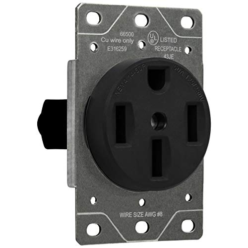 ENERLITES 50 Amp Range Receptacle Outlet for RV and Electric Vehicles, NEMA 14-50R, 3- Pole, 4 Wire (8, 6, 4 AWG Copper Only), 125/250V, 66500-BK, Black