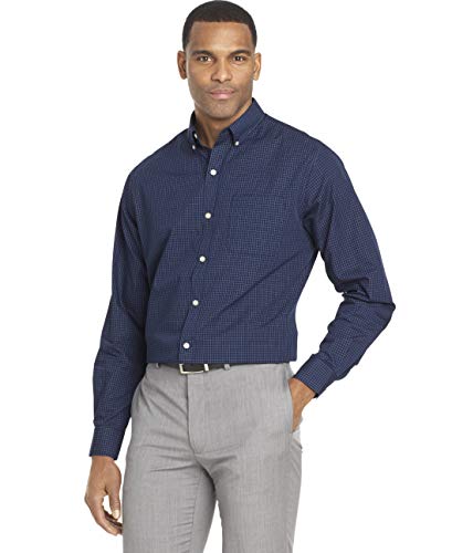 Van Heusen Men's Wrinkle Free Poplin Long Sleeve Button Down Shirt, Carbon Blue, Large