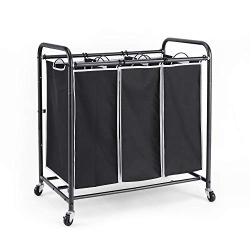 ROMOON Laundry Sorter, 3 Bag Laundry Hamper Sorter with Rolling Heavy Duty Casters, Laundry Organizer Cart for Clothes Storage, Black