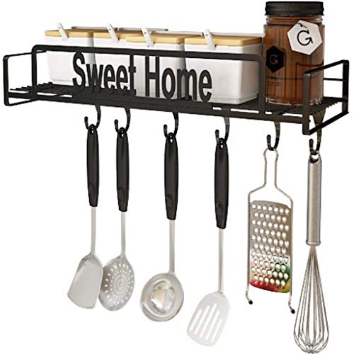 Wall Mounted Spice Rack Organizer - No-Drill Spice Shelf Storage with Hooks - Hanging Condiments Shelf Storage Seasoning Holder Rack - Large Hanging Spice Shelf Storage for Kitchen, Pantry & Cabinet