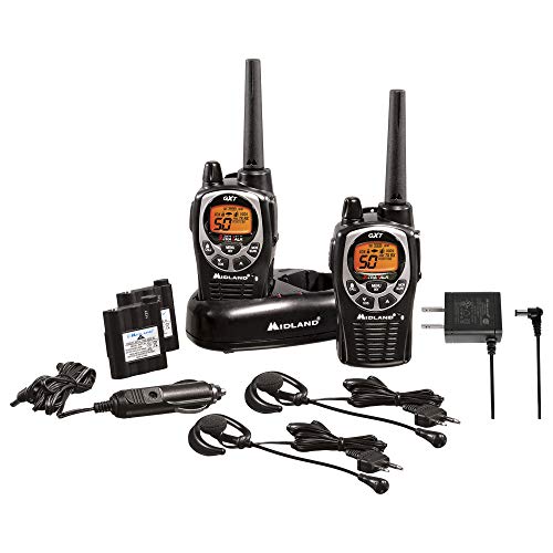 Midland 50 Channel Waterproof GMRS Two-Way Radio - Long Range Walkie Talkie with 142 Privacy Codes, SOS Siren, and NOAA Weather Alerts and Weather Scan (Black/Silver, Pair Pack)