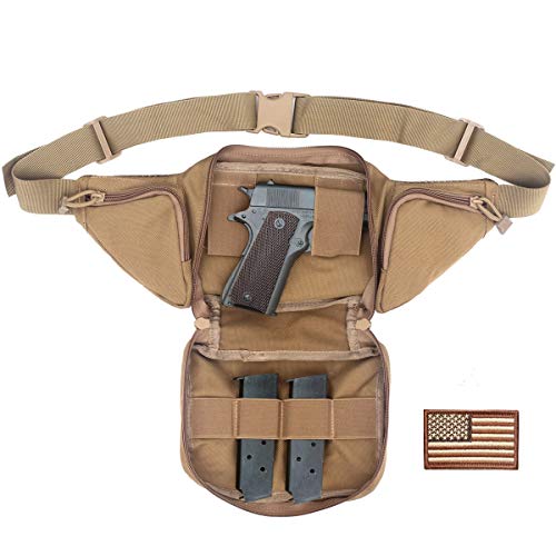 LIVANS Concealed Carry Fanny Pack Holster, Tactical Conceal Carry Pistol Bag Mens Gun Carry Concealment Holster Fits 1911 and G 17,19,20,21 Fits up 55' in Waist Free U.S Flag Patch