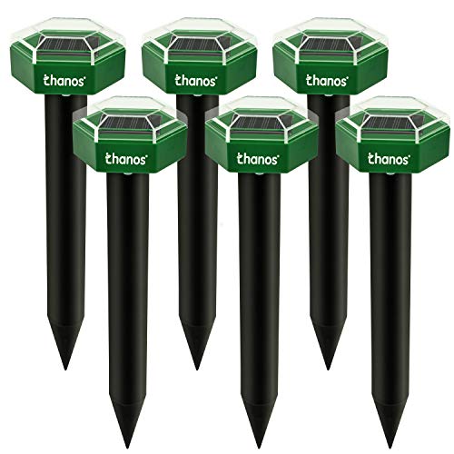 Thanos AR32 Solar Mole Repellent Stakes Groundhog Repeller Spikes Gopher Deterrent Vole Chaser Traps Get Rid of Burrowing Rodents from Lawn Garden Yard (6, Green)