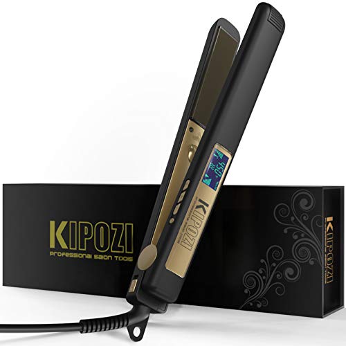 KIPOZI Professional Flat Iron Titanium 1 Inch Hair Straightener with Adjustable Temperature High Heat 450 Degrees Frizz Free Dual Voltage Heats Up Quickly Matte Black