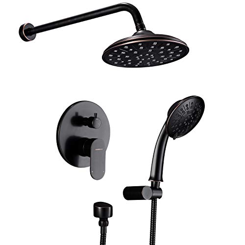 Shower System, Wall Mounted Shower Faucet Set for Bathroom with High Pressure 8' Rain Shower head and 3-Setting Handheld Shower Head Set, Oil Rubbed Bronze (Rough in Valve Included)