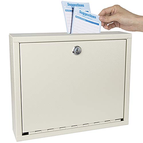 Kyodoled Suggestion Box with Lock Wall Mounted,Mail Box, Key Drop Box Cards, Safe Lock Box,Ballot Box,Donation Box,3W x 10H x 12L Inch White
