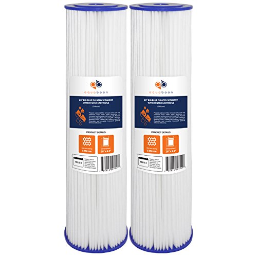 Aquaboon 5 Micron 20' Big Blue Pleated Sediment Water Filter Replacement Cartridge | Whole House Sediment Filtration | Compatible with ECP5-BB, AP810-2, HDC3001, CP5-BB, SPC-45-1005, ECP1-20BB, 2-Pack