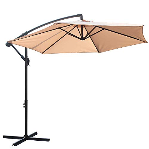 BALI OUTDOORS Patio Cantilever Umbrella, Patio Umbrellas, 9ft Offset Steel Hanging Outdoor Umbrellas, Beige