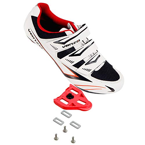 Venzo Bicycle Men's or Women's Road Cycling Riding Shoes - 3 Straps- Compatible with Peloton Shimano SPD & Look ARC Delta - Perfect for Road Racing Bikes White Color 47