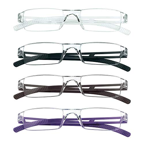 4 Pairs Reading Glasses, Blue Light Blocking Glasses, Computer Reading Glasses for Women and Men, Fashion Rectangle Eyewear Frame(4 Colors，+1.00 Magnification)