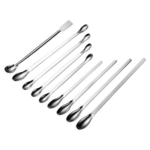 UKCOCO Lab Spatula,9 in 1 Stainless Steel Sampling Spoons Laboratory Scoops - Lab Mixing Spatulas,Length 16/18/20/22CM