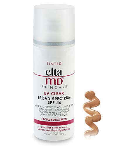 EltaMD UV Clear Tinted Face Sunscreen Broad-Spectrum SPF 46 for Sensitive or Acne-Prone Skin, Oil-Free, Mineral-Based Zinc Oxide Formula,Sheer, Lightweight, 1.7 oz