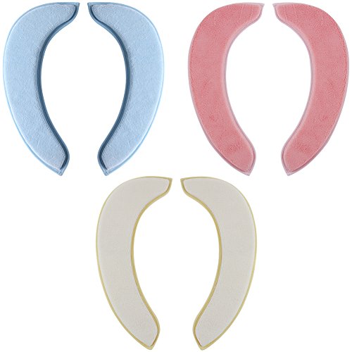 saounisi Toilet Seat Cushion,Adult Pad Cover Padded Thick Warm Soft Fuzzy Round Elongated Washable Disposable Stickers Large Blue/Beige/Pink 3 Pack