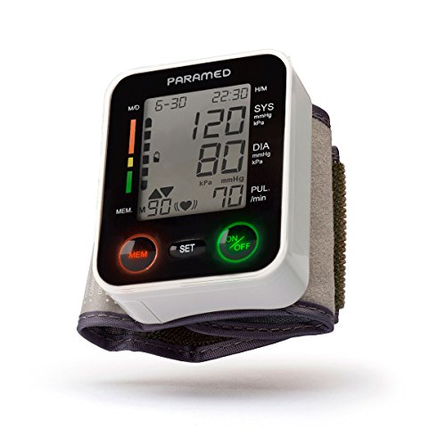 PARAMED Automatic Wrist Blood Pressure Monitor: Blood-Pressure Kit of Bp Cuff + 2AAA and Carrying case - Irregular Heartbeat Detector & 90 Readings Memory Function & Large LCD Display