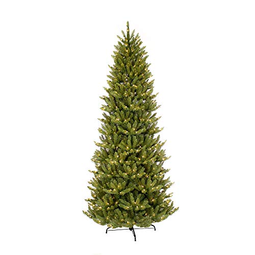 Puleo International 9 Foot Pre-Lit Slim Fraser Fir Artificial Christmas Tree with 800 UL Listed Clear Lights, Green