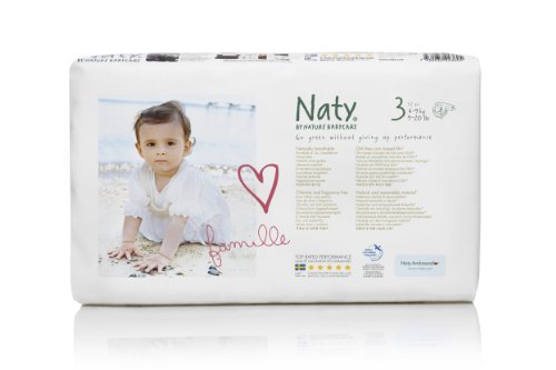 Naty by Nature Babycare Eco-Friendly Premium Disposable Diapers for Sensitive Skin, Size 3, 2 packs of 52 (104 Count) (Chemical, chlorine, perfume free)