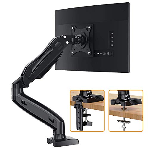 ErGear Single Monitor Mount Stand, Adjustable Gas Spring Monitor Arm Desk Mount, Swivel VESA Mount with C Clamp, Grommet Mounting For Most 17-27 Inch Flat Curved Computer Monitors, Hold up to 14.3lbs