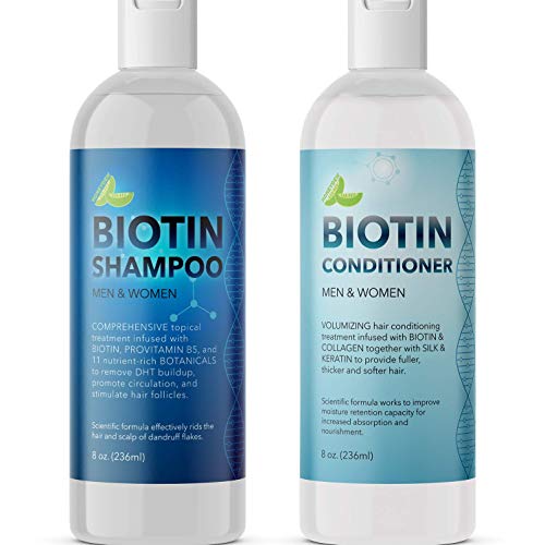 Biotin Shampoo and Conditioner Hair Loss Treatment for Thinning Hair - Hair Follicle Stimulator for Fuller Thicker Hair Growth - Revive Damaged Hair with Natural Jojoba Oil Argan Oil Sea Buckthorn