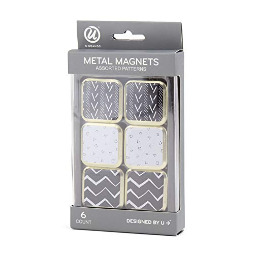 U Brands Metal Magnets, Assorted Black/White/Gold Prints, 6-Count (2158U06-24)