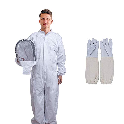 Honey Lake Beekeeping Supplies Professional Beekeeping Suit with Self-Supporting Fencing Veil and Goatskin Beekeeping Gloves (XXL)