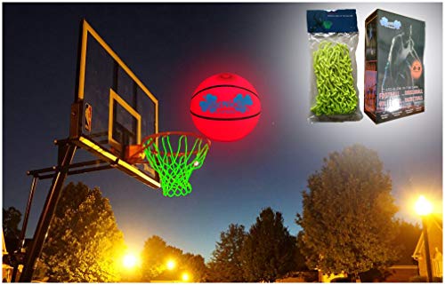MCNICK & COMPANY LED Glow in The Dark Basketball + NET - 100 Hour Battery Life - Light up Basketball Net Hoop