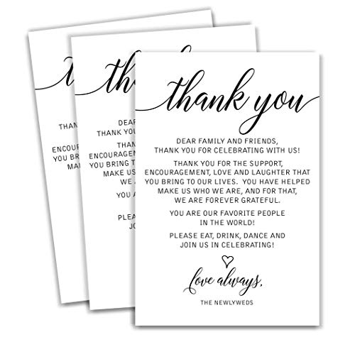 50 Thank You Place Cards, Rehearsal Dinner Thank You Table Sign, Menu Place Setting Card Notes, Placement Thank You Note Favors For Family & Guests (50-cards)