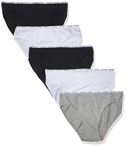 Calvin Klein Women's Cotton Stretch Bikini 5-Pack, White/Black/Grey Heather, Medium