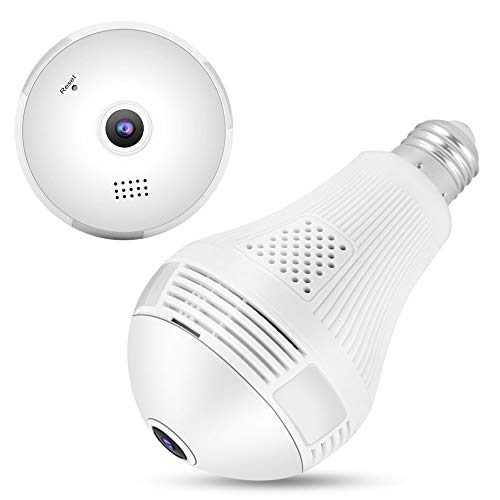 WiFi Bulb Security Camera, 1080P 2MP HD 360° Panoramic WiFi Bulb Light Smart Security IR Camera Fisheye Cam with IR Motion Detection Night Vision