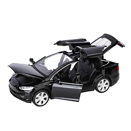 1:32 Scale Model, Tesila Model X90 Diecast Car Toys for Kids, Pull Back Alloy Collectible Vehicle Toy Door Opening with Lights and Music, Birthday Gift for Boys Toddlers (6' L,Black)