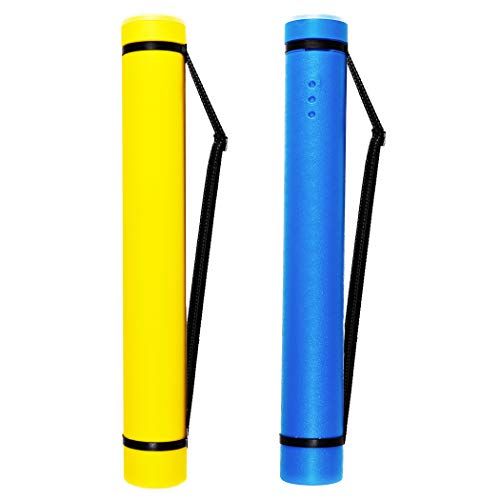 2-Pack Extendable Poster Tubes Expand from 24.5” to 40” with Shoulder Strap | Carry Documents, Blueprints, Drawings and Art | Blue and Yellow Portable Durable Round Storage Cases with Lids and Labels