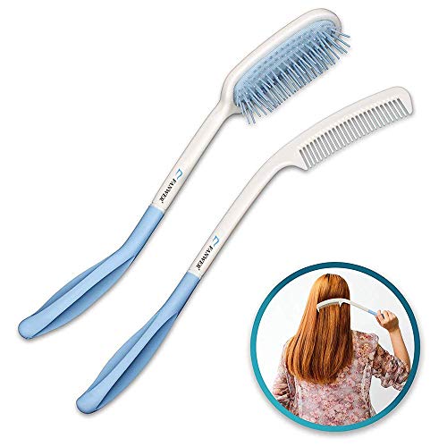 Long Reach Handled Comb and Hair Brush Set Applicable to elderly and hand-disabled people inconvenient upper limb activities (2 pcs)