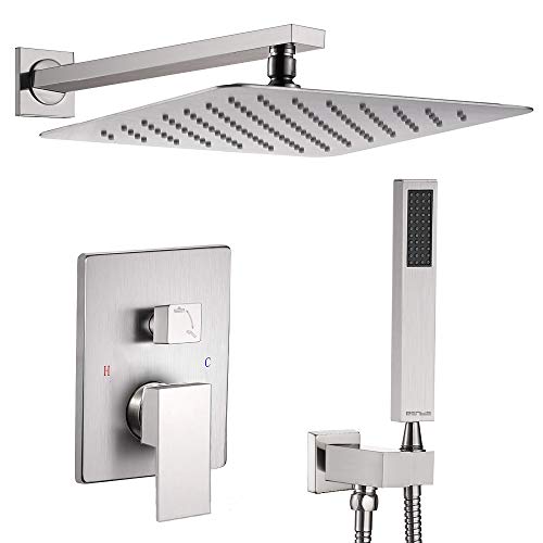 Esnbia Shower System, Brushed Nickel Shower Faucet Set with Valve and 10' Rain Shower Head Systems Wall Mounted Shower Combo Set for Bathroom All Metal