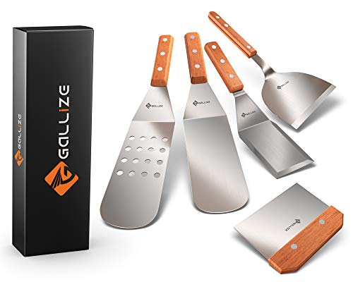 G Gallize Set of 5 Metal Spatulas - Stainless Steel Spatula Set for BBQ Grill Griddle and Cooking - Griddle Spatula, Dough Scraper, Grill Scraper, Pancake Flipper,Perforated Turner