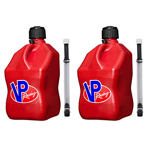 VP Racing Fuels Motorsport 5 Gallon Square Plastic Utility Jug Red & 14 Inch Hose (2 Pack)